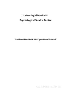 University of Manitoba  Psychological Service Centre Student Handbook and Operations Manual