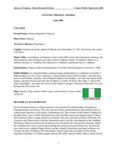 Library of Congress – Federal Research Division  Country Profile: Nigeria, July 2008