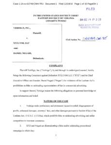 Case 1:14-cv[removed]CMH-TRJ Document 1 Filed[removed]Page 1 of 15 PageID# 1  FILED IN THE UNITED STATES DISTRICT COURT EASTERN DISTRICT OF VIRGINIA
