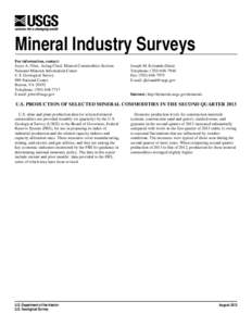 U.S. Production of Selected Mineral Commodities in the Second Quarter 2013