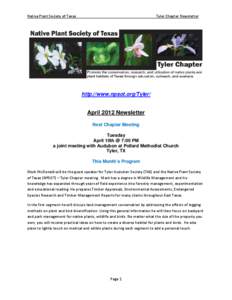 Native Plant Society of Texas                                                                                     Tyler Chapter N