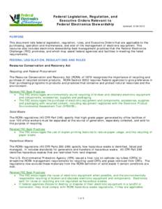 Federal Legislation, Regulation, and Executive Orders Relevant to Federal Electronics Stewardship