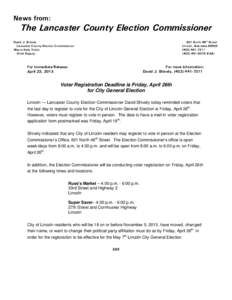 Lincoln /  Nebraska / Voter registration / Shively / Lancaster County /  Pennsylvania / Abraham Lincoln / Politics / Elections / Government / Lincoln metropolitan area