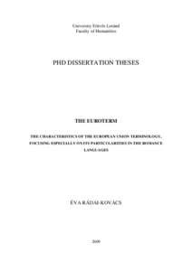 University Eötvös Loránd Faculty of Humanities PHD DISSERTATION THESES  THE EUROTERM