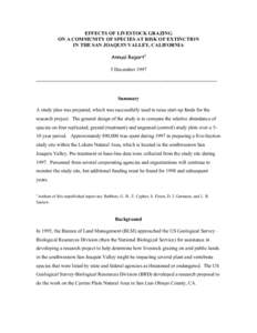 EFFECTS OF LIVESTOCK GRAZING ON A COMMUNITY OF SPECIES AT RISK OF EXTINCTION IN THE SAN JOAQUIN VALLEY, CALIFORNIA Annual Report1 5 December 1997 --------------------------------------------------------------------------