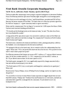 First Bank Unveils Corporate Headquarters - The Pilot Newspaper: Business  Page 1 of 2 First Bank Unveils Corporate Headquarters Ted M. Natt Jr., staff writer | Posted: Thursday, April 24, 2014 9:32 pm