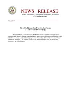 NEWS RELEASE United States District Court for the Western District of Tennessee www.tnwd.ucourts.gov ________________________________________________________________________ May 1, 2014