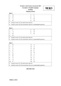 Territory-wide System Assessment 2012 Secondary 3 English Language Reading Marking Scheme Part 1 1.