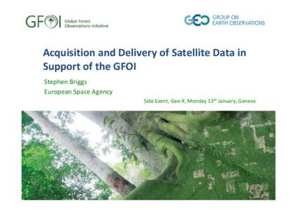 Acquisition and Delivery of Satellite Data in Support of the GFOI Stephen Briggs European Space Agency Side Event, Geo-X, Monday 13th January, Geneva