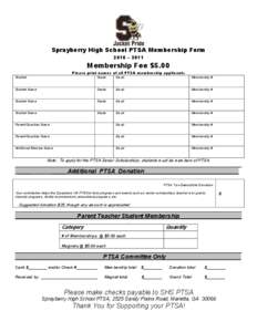 Sprayberry High School PTSA Membership Form 2010 – 2011 Membership Fee $5.00  Please print names of all PTSA membership applicants
