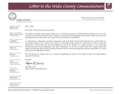 Letter to the Wake County Commissioners 3600 WAKE FOREST ROAD, P.O.BOX[removed]RALEIGH, NORTH CAROLINA[removed]WAKE COUNTY _____________________________________________________________________________________________ BOA