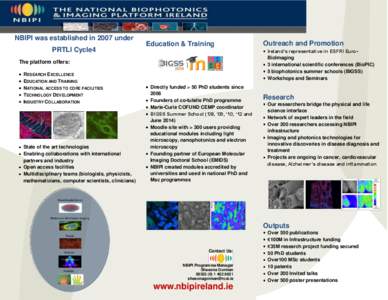 NBIPI was established in 2007 under PRTLI Cycle4 Education & Training  Ireland’s representative in ESFRI EuroBioImaging