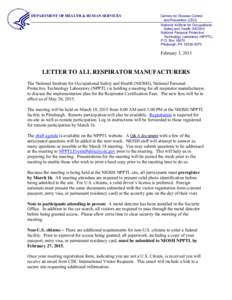 LETTER TO ALL RESPIRATOR MANUFACTURERS, February 3, 2015