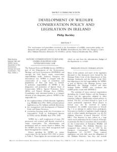 SHORT COMMUNICATION  DEVELOPMENT OF WILDLIFE CONSERVATION POLICY AND LEGISLATION IN IRELAND Philip Buckley