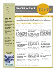 NACIP PRIORITIES • Programs • Research • Training • Advocacy