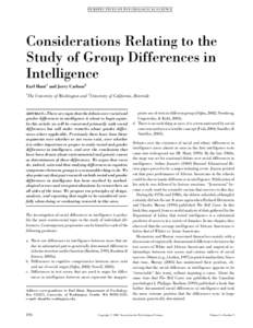 PE R SP EC TI V ES O N P SY CH O L O G I CA L S CIE N CE  Considerations Relating to the Study of Group Differences in Intelligence Earl Hunt1 and Jerry Carlson2