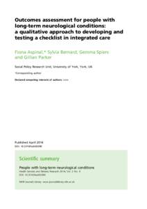 Outcomes assessment for people with long-term neurological conditions: a qualitative approach to developing and testing a checklist in integrated care