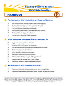 Building Positive TeacherChild Relationships  HANDOUT 12