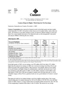 Cameco 2005 Q3 Quarterly Report