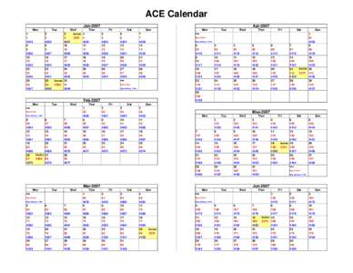 ACE Calendar Apr-2007 Jan-2007 Mon 1