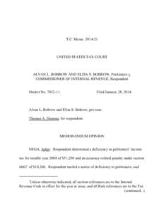 T.C. Memo[removed]UNITED STATES TAX COURT ALVAN L. BOBROW AND ELISA S. BOBROW, Petitioners v. COMMISSIONER OF INTERNAL REVENUE, Respondent