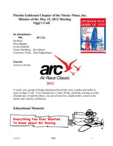 Florida Goldcoast Chapter of the Ninety-Nines, Inc. Minutes of the May 15, 2012 Meeting Oggi’s Café In attendance: 99s