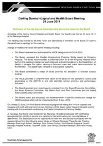 Board Meeting Summary 24 June[removed]Darling Downs Hospital and Health Service