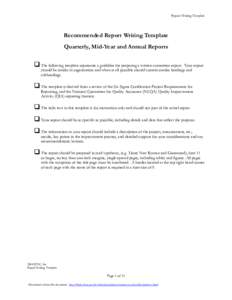 Recommended Report Writing Template Quarterly, Mid-Year and Annual Reports
