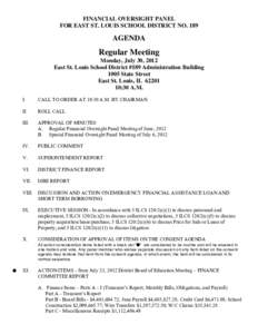 East St. Louis School District 189 Financial Oversight Panel Agenda - July 30, 2012