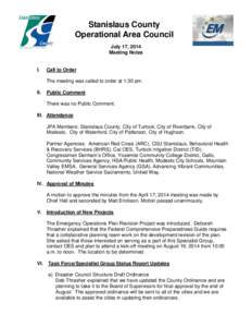 Stanislaus County Operational Area Council July 17, 2014 Meeting Notes  I.