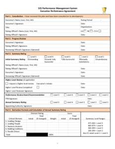 SES Performance Management System Executive Performance Agreement Part 1. Consultation. I have reviewed this plan and have been consulted on its development. Executive’s Name (Last, First, MI):  Rating Period