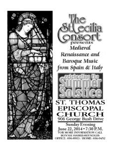 Medieval Renaissance and Baroque Music from Spain & Italy  Sunday Evening
