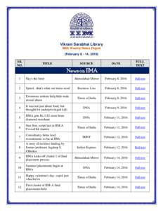 Vikram Sarabhai Library IIMA Weekly News Digest (February, 2016) SR. NO.