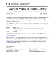 Revised Notice of Public Hearing April 23, 2015 RefH-01 Revision 2