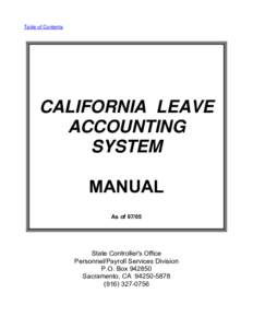 Table of Contents  CALIFORNIA LEAVE ACCOUNTING SYSTEM MANUAL