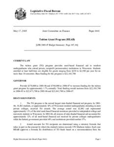 Legislative Fiscal Bureau One East Main, Suite 301 • Madison, WI 53703 • ([removed] • Fax: ([removed]May 17, 2005  Joint Committee on Finance