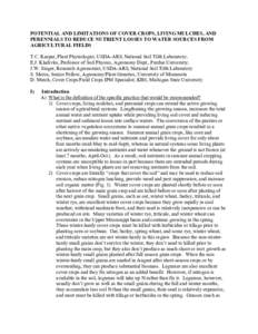 Potential and Limitations of Cover Crops, Living Mulches, and Perennials to Reduce Nutrient Losses to Water Sources from Agricultural Fields