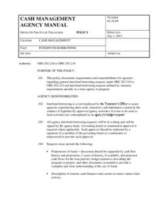 NUMBER[removed]CASH MANAGEMENT AGENCY MANUAL OFFICE OF THE STATE TREASURER