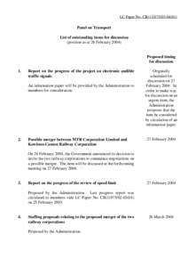 LC Paper No. CB[removed])  Panel on Transport List of outstanding items for discussion (position as at 26 February 2004)