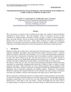 The 14th International Topical Meeting on Nuclear Reactor Thermalhydraulics, NURETH-14 Toronto, Ontario, Canada, September 25-30, 2011 NURETH14-504 PARAMETER SENSITIVITY STUDY OF BOILING AND TWO-PHASE FLOW MODELS IN COMP