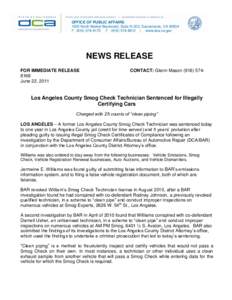 OFFICE OF PUBLIC AFFAIRS 1625 North Market Boulevard, Suite N-323, Sacramento, CA[removed]P[removed]F[removed] | www.dca.ca.gov NEWS RELEASE FOR IMMEDIATE RELEASE