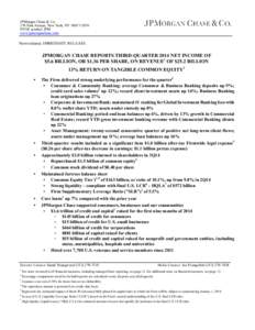 JPMorgan Chase & Co. 270 Park Avenue, New York, NY[removed]NYSE symbol: JPM www.jpmorganchase.com  News release: IMMEDIATE RELEASE