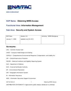 NIRIS WORKGROUP  SOP Name: Obtaining NIRIS Access Functional Area: Information Management Sub-Area: Security and System Access