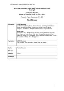 Final minutes of LGRG 2 meeting 25th May 2012 NICE Local Government Public Health External Reference Group Meeting 2 Friday 25th May 2012 Venue: NICE offices, Level 1A, City Tower,