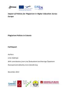 Impact of Policies for Plagiarism in Higher Education Across Europe Plagiarism Policies in Estonia  Full Report