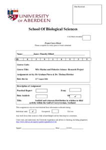 Date Received:  School Of Biological Sciences CAS Mark Awarded  Front Cover Sheet