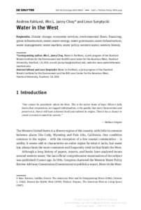 DOI[removed]cjpp[removed]      Calif. J. Politics Policy 2014; aop  Andrew Fahlund, Min L. Janny Choy* and Leon Szeptycki Water in the West