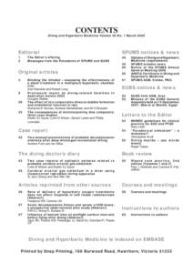 CONTENTS  Diving and Hyperbaric Medicine Volume 38 No. 1 March 2008 Editorial 1