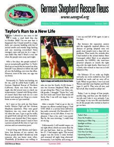 German Shepherd Rescue News www.savegsd.org Volume 2, Number 1  Summer 2003