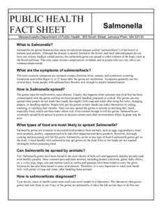 PUBLIC HEALTH FACT SHEET Salmonella  Massachusetts Department of Public Health, 305 South Street, Jamaica Plain, MA 02130